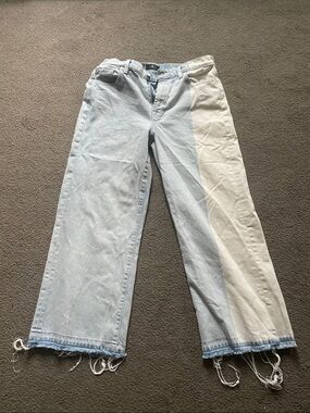 7 For All Mankind Two-Tone Light Blue and Cream Wide-Leg Jeans